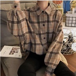 Brown plaid shirt jacket oversized